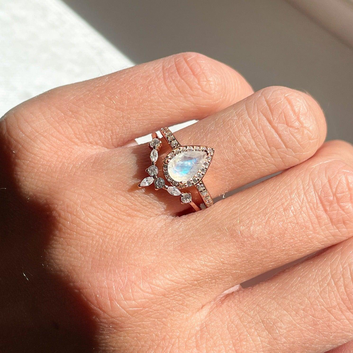 Moonstone Ring Stack | 14K Rose Gold Vermeil & Cubic Zirconia